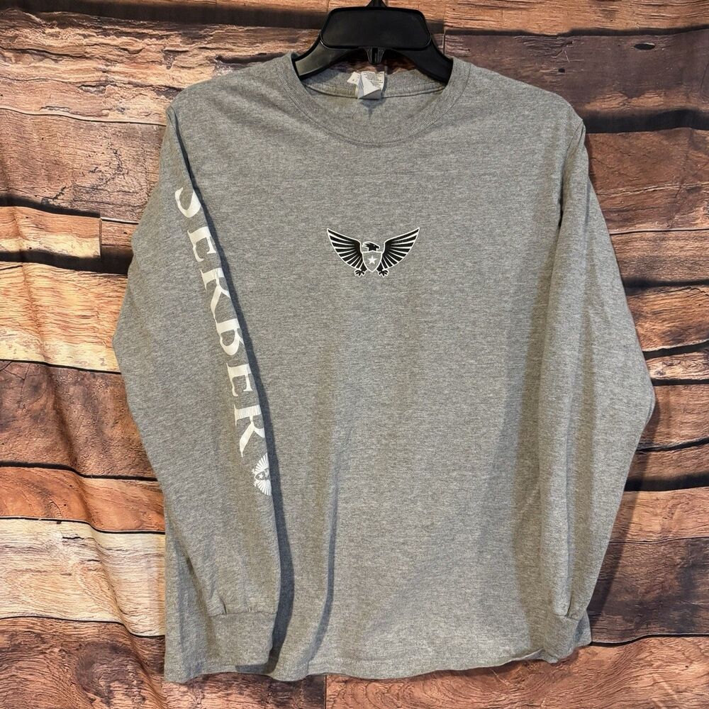 SERBER Gray Long Sleeve T-Shirt Small Men's Eagle Logo Graphic Print Casual Top
